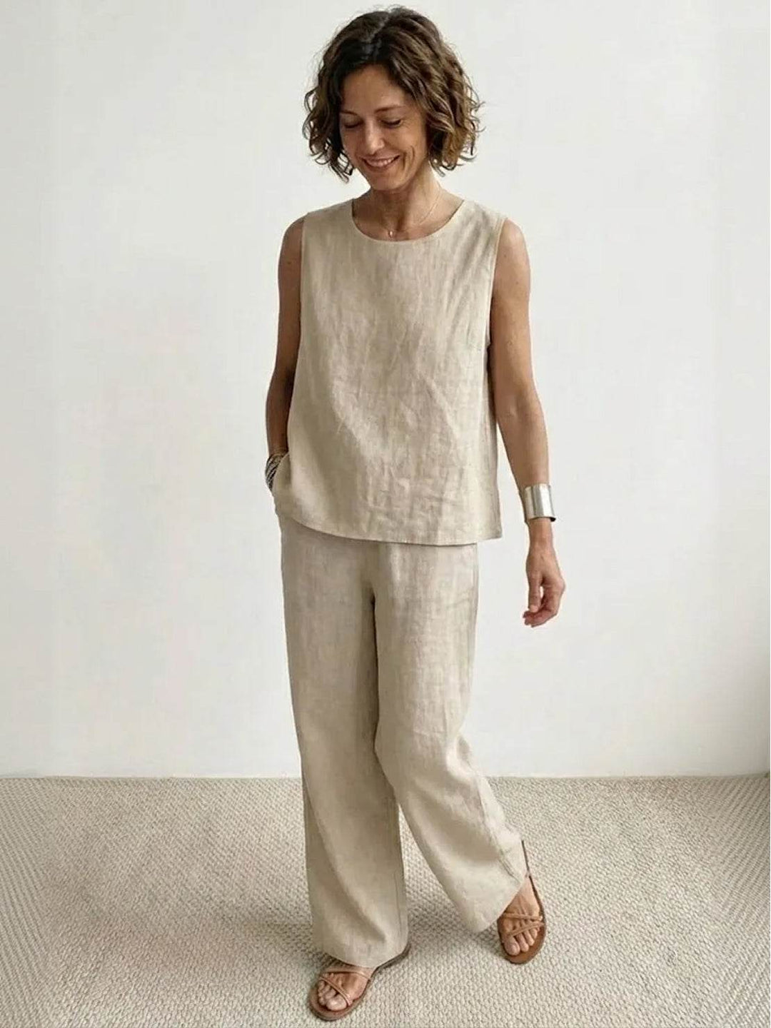 Women's Sleeveless Tank Top and Wide-Leg Pants Set – Zalumo