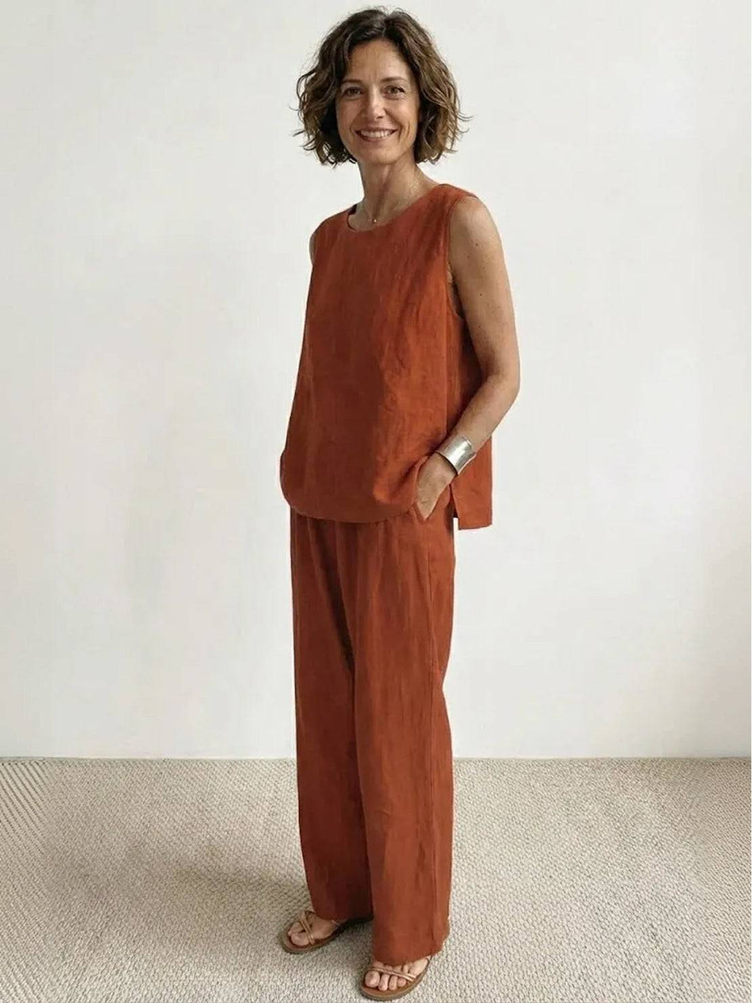 Women's Sleeveless Tank Top and Wide-Leg Pants Set – Zalumo