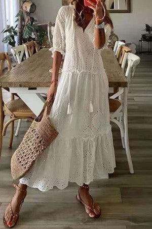 Women's Floral Print V-Neck Tassel Maxi Dress Boho – Zalumo