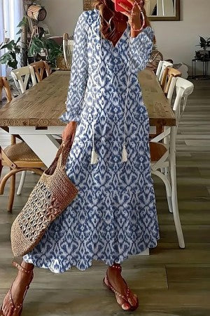 Women's Floral Print V-Neck Tassel Maxi Dress Boho – Zalumo