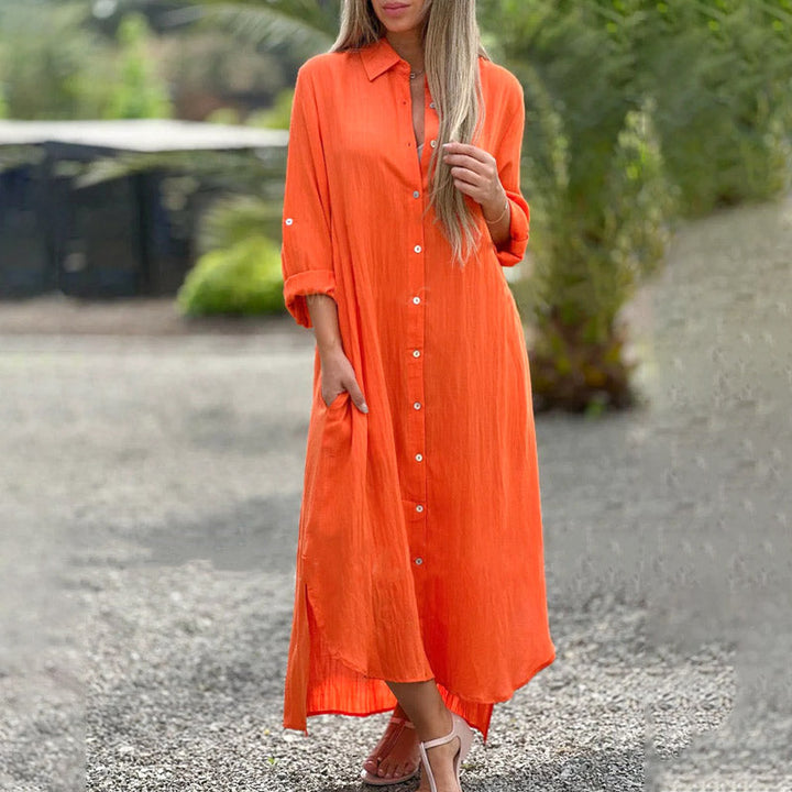 Women's Casual Button-Down Maxi Shirt Dress – Zalumo