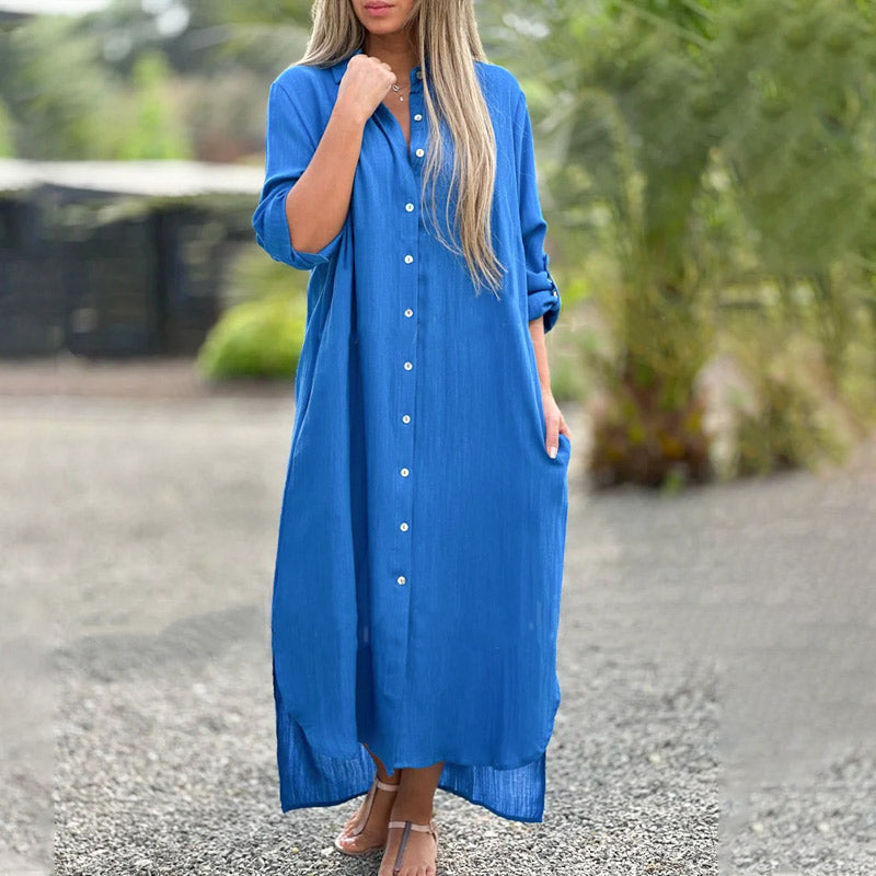 Women's Casual Button-Down Maxi Shirt Dress – Zalumo