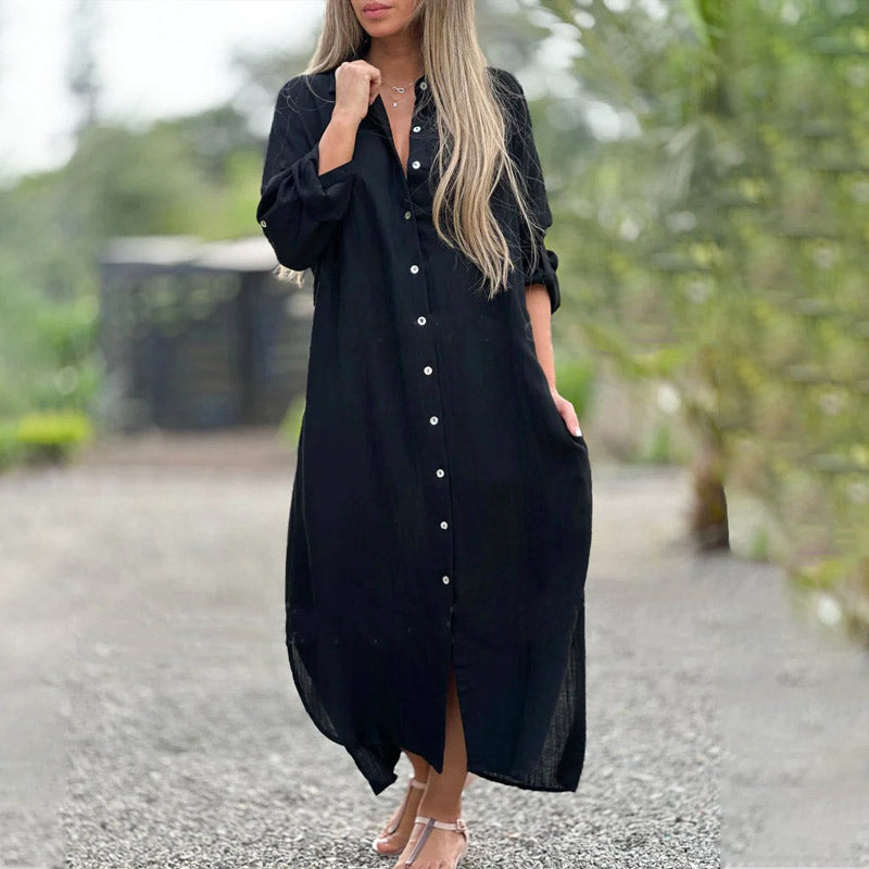 Women's Casual Button-Down Maxi Shirt Dress – Zalumo