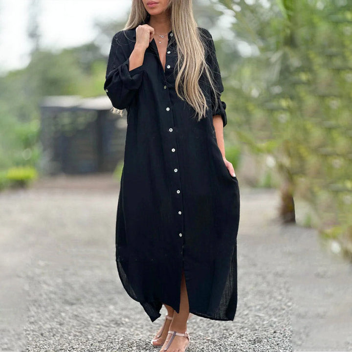 Women's Casual Button-Down Maxi Shirt Dress – Zalumo