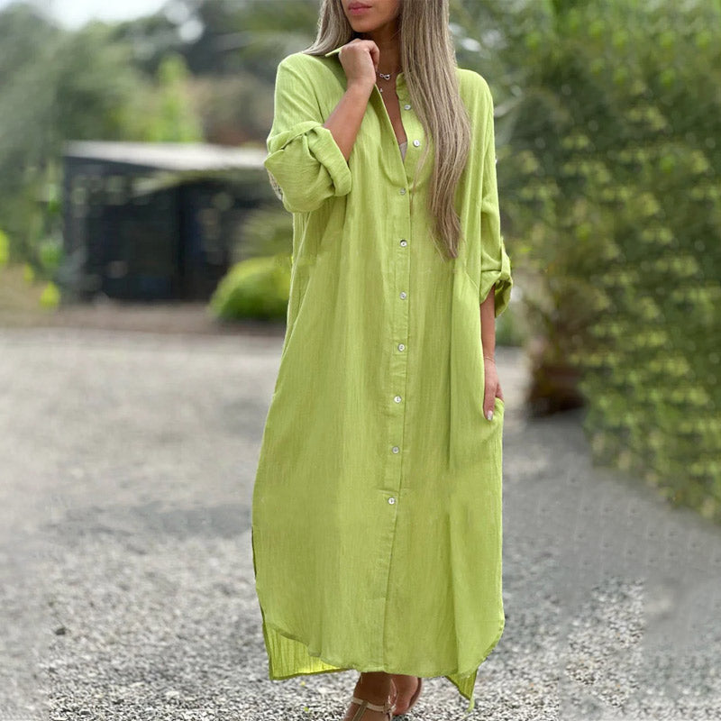 Women's Casual Button-Down Maxi Shirt Dress – Zalumo