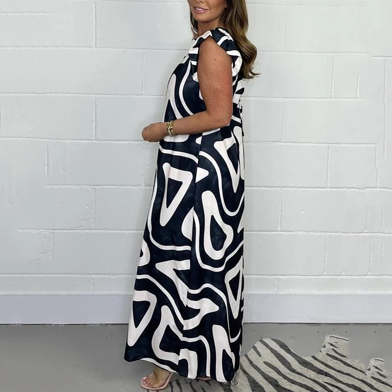 Women's Abstract Print V-Neck Ruffle Sleeve Wide Leg Jumpsuit – Zalumo