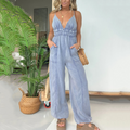 Women's Denim Jumpsuit V-Neck Spaghetti Strap Wide Leg Romper – Zalumo