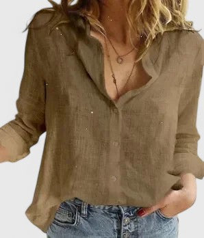 Women's Linen Button Down Shirt with Lapel Collar – Zalumo