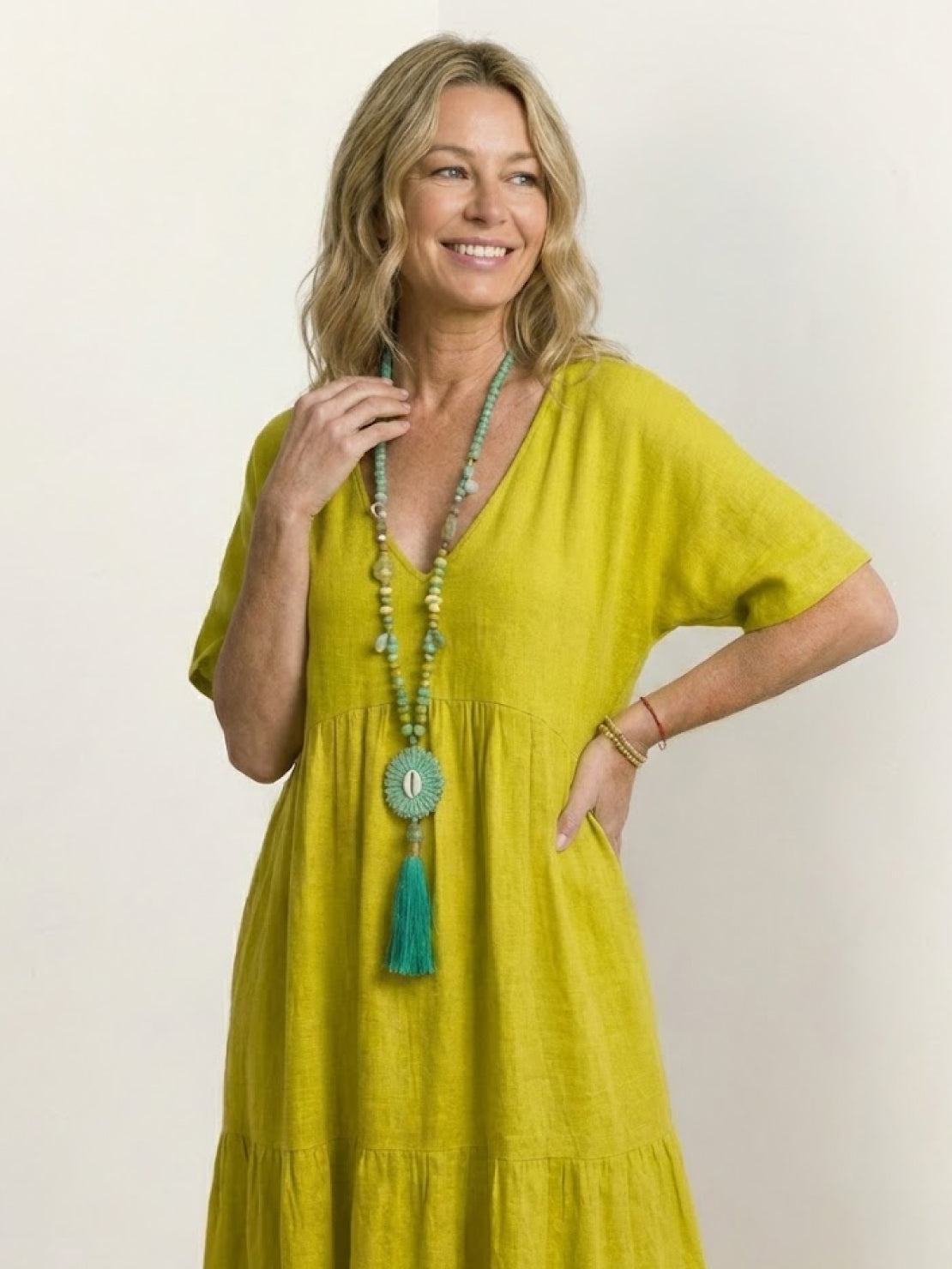 Women's V-Neck Tiered Maxi Swing Dress with Short Sleeves